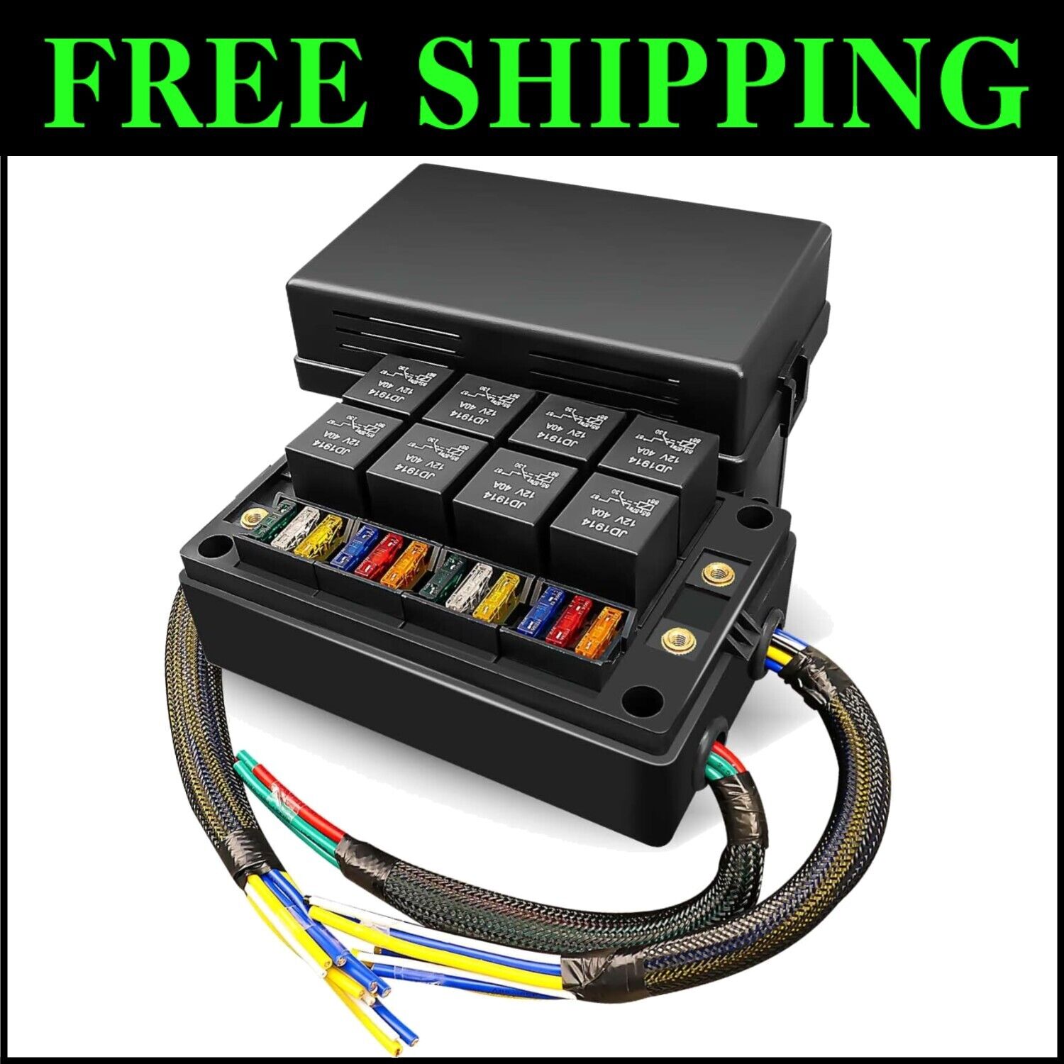 Pre-Wired IP65 Relay Fuse Box with 8 JD1914 Relays for Automotive & Marine