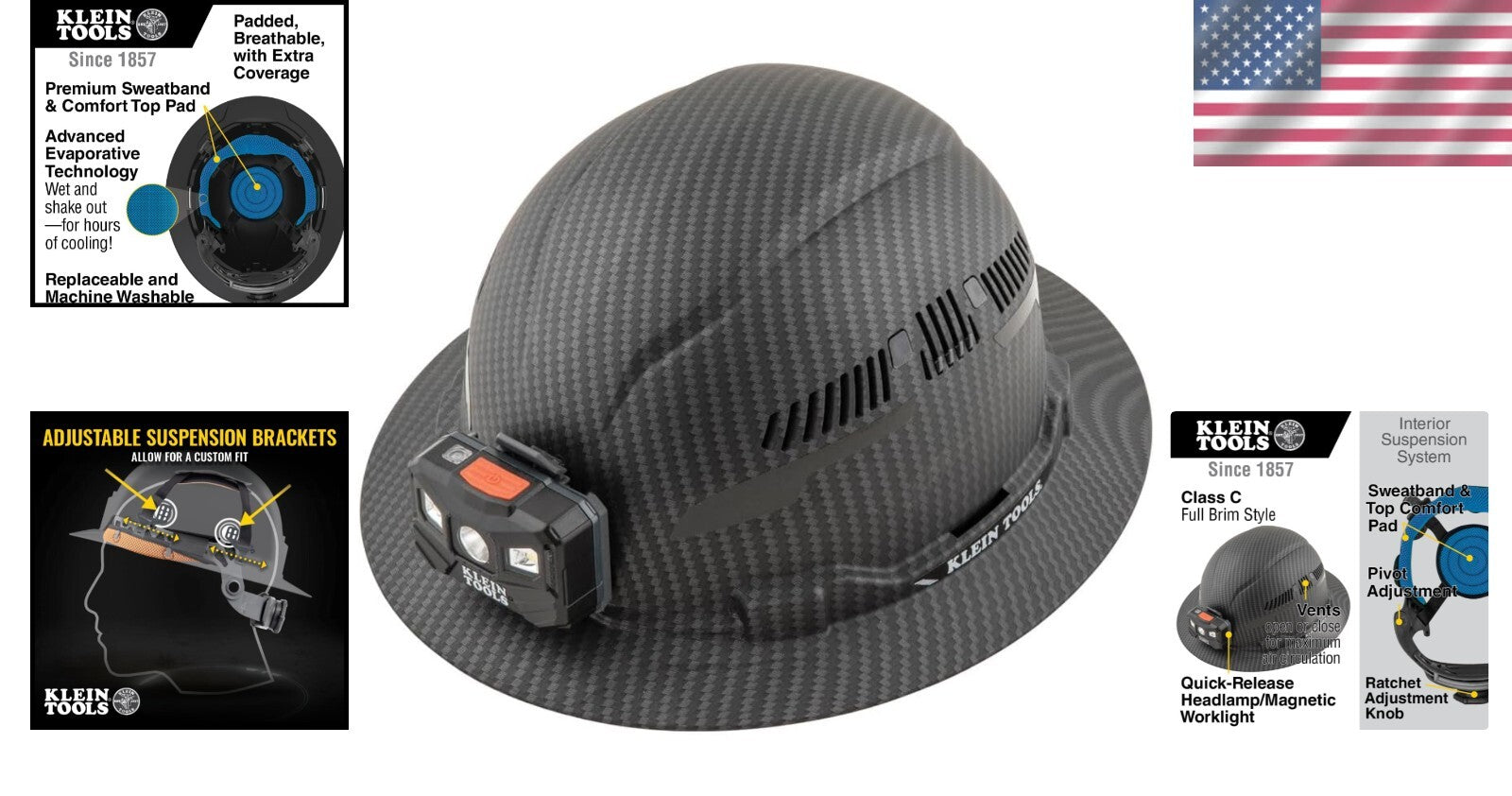 Durable PC/ABS Full Brim Hard Hat with Stylish KARBN Pattern for Professionals