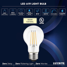 Load image into Gallery viewer, Elegant A19 LED Edison Bulbs 4-Pack - 60W Equivalent, 3500K Natural White Light