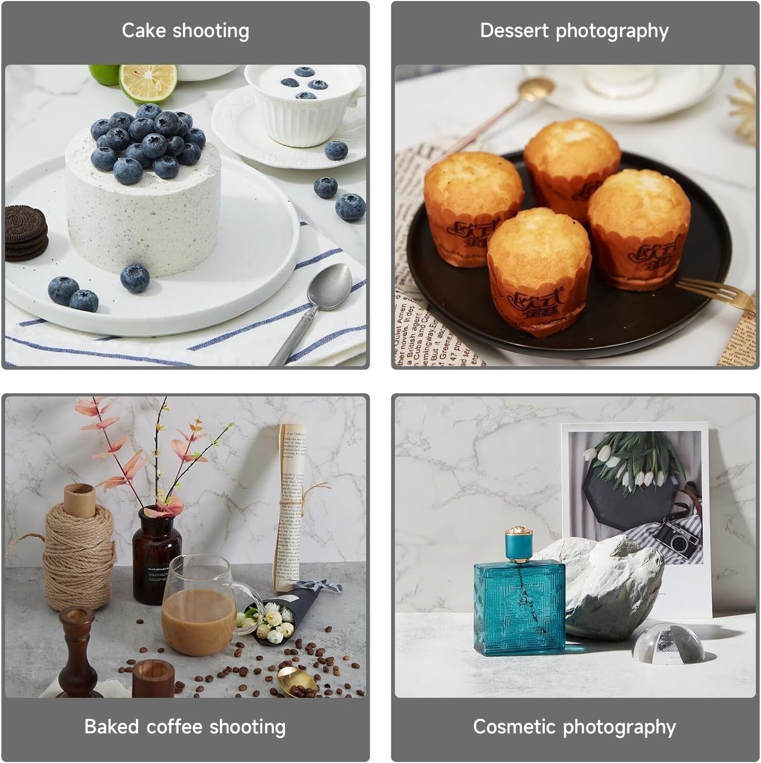 2 PCS White Marble & Cement Photo Backdrop Boards with Brackets for Photography