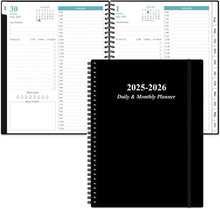 Load image into Gallery viewer, Stylish Black Planner 2025-2026 - Daily and Monthly with Comprehensive Layout