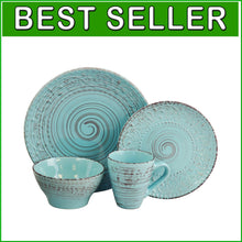 Load image into Gallery viewer, Stunning Tropical Turquoise Dinnerware Set – Full Service for 4, Dishwasher Safe