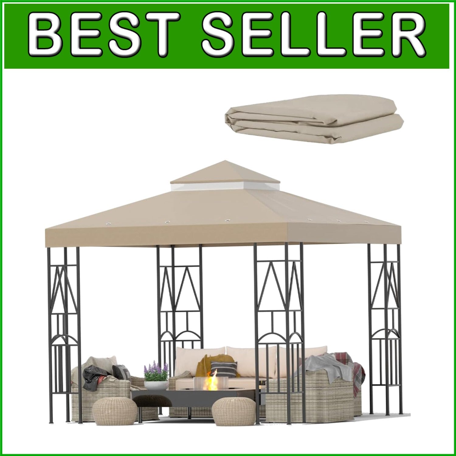 10x10 Double Tiered Canopy Replacement Top - Waterproof Sunshade Cover