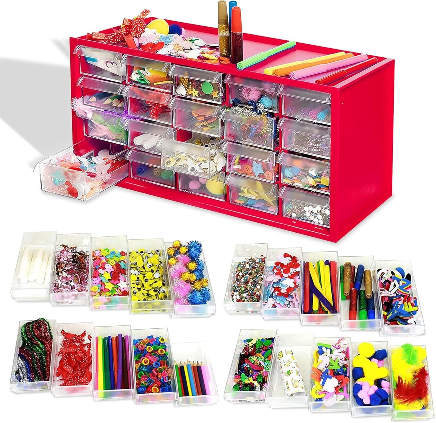 Ultimate Arts and Crafts Supplies Set for Kids - 2000+ Creative Pieces in Red