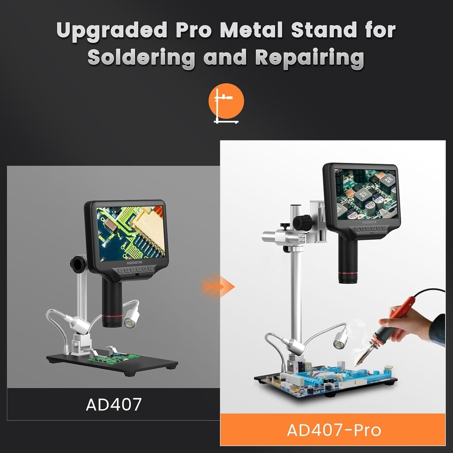 AD407 Pro 3D HDMI Digital Microscope with 7" LCD Screen for Precision Repairs