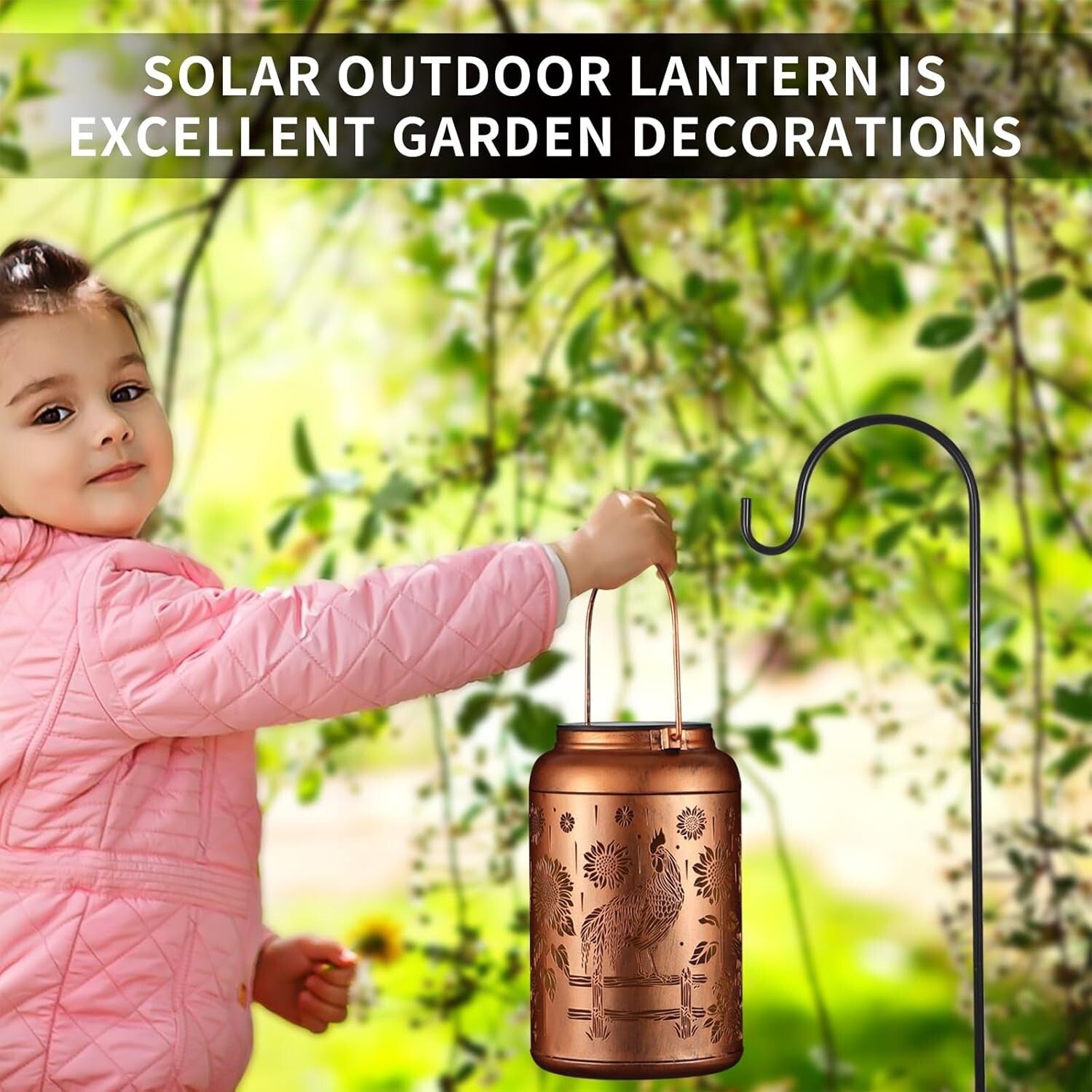 Charming Gold Solar Lantern – Waterproof Garden Lights with Hummingbird Pattern