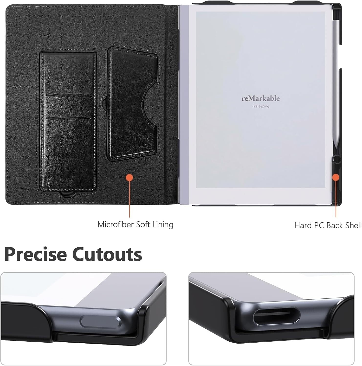 Remarkable 2 Tablet Cover - Stylish Black Leather Case with Built-in Pen Holder