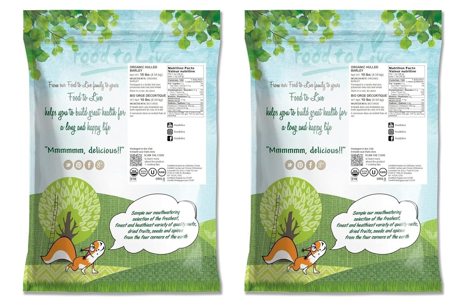 USDA Organic 20lb Hulled Barley - Nutrient-Rich Whole Grain for All Recipes