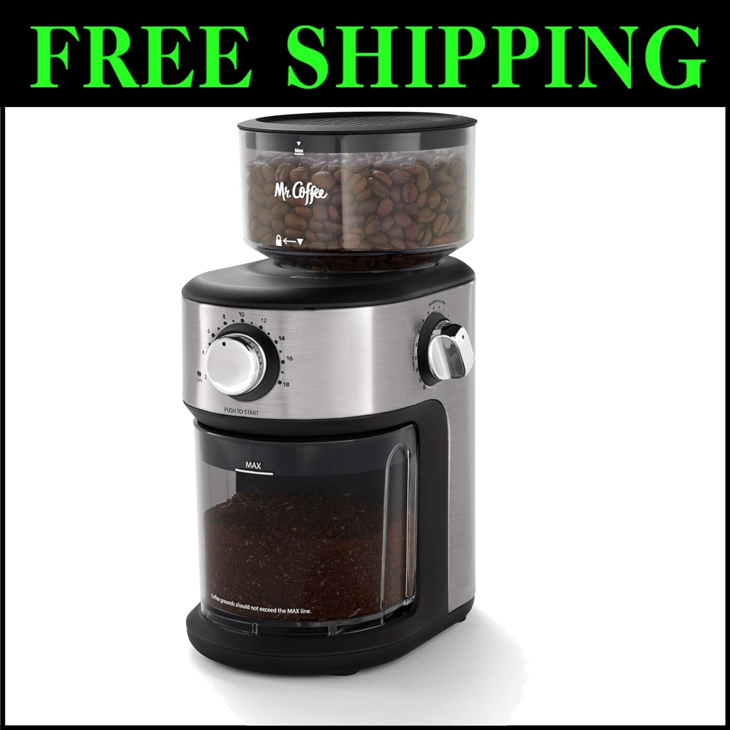 Elegant Stainless Steel Coffee Grinding Machine with 18 Size Settings - 8 Ounces
