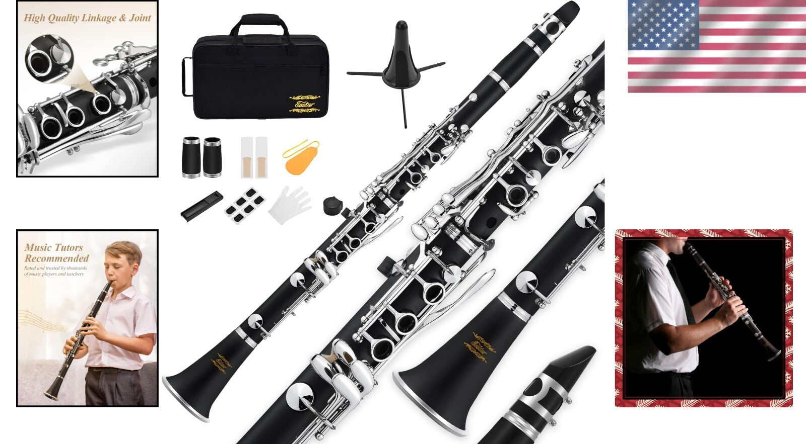 ECL-300 B Flat Clarinet Set for Beginners - Ebonite Body & Nickel-Plated Keys