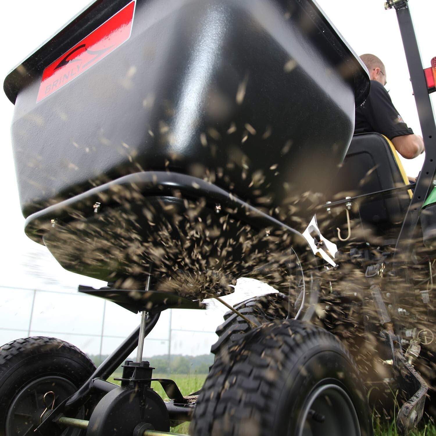 Tow Behind Broadcast Spreader - 175 lb Capacity with Universal Hitch & Autoflow