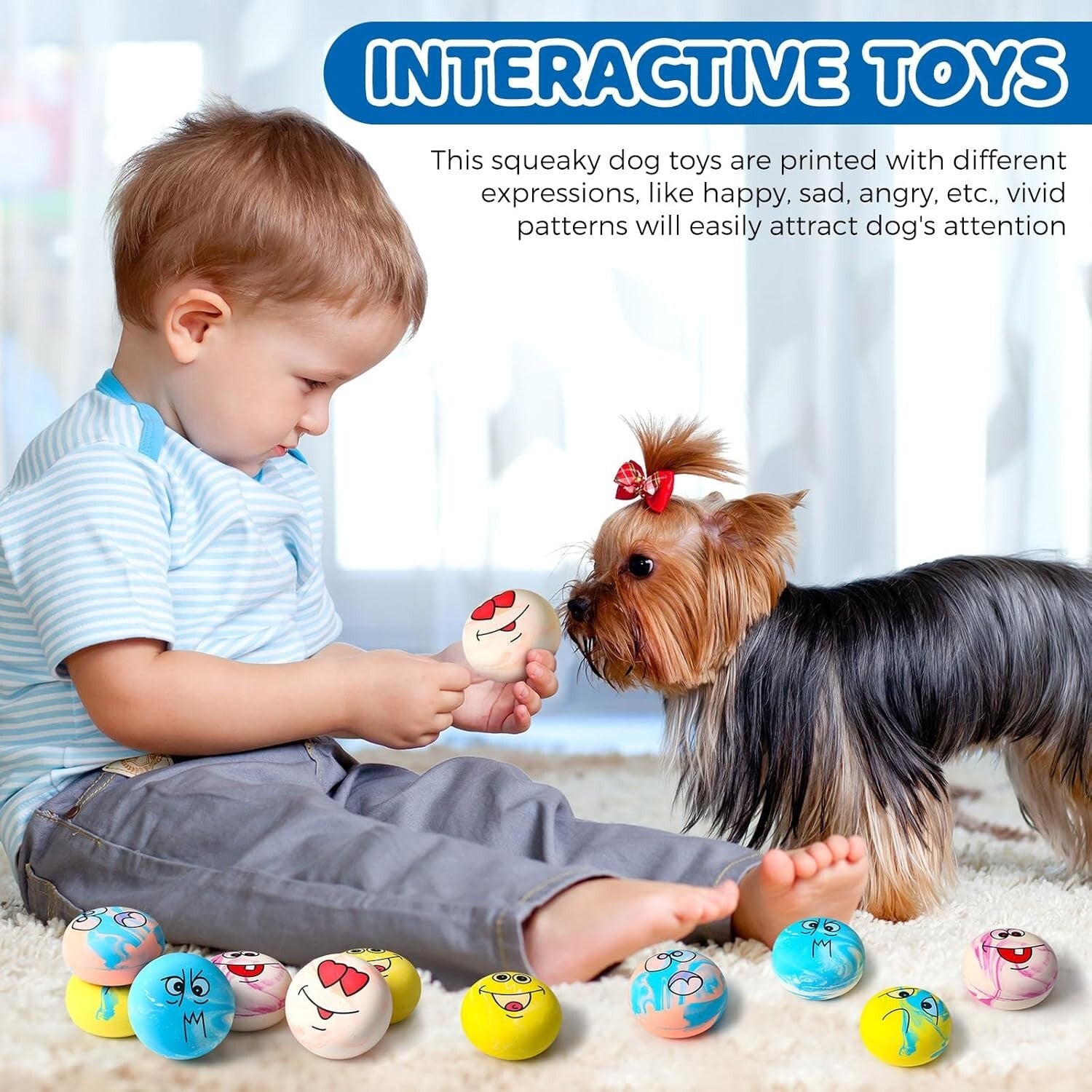 24 Vibrant Emoji Squeaky Dog Balls – Fun Interactive Fetch Toys for Small Dogs