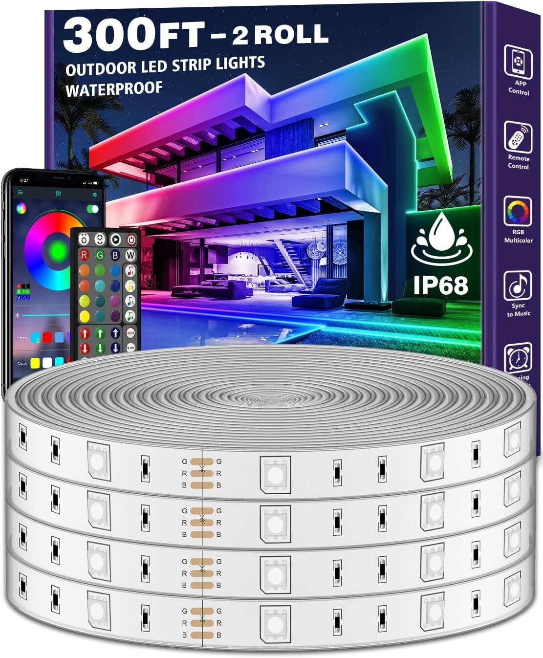 IP68 Waterproof 300ft LED Strip Lights - Perfect for Garden & Pool Lighting