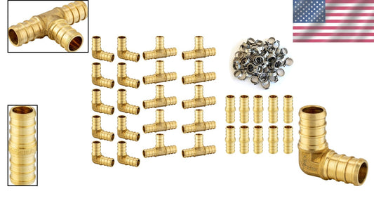 Comprehensive 100-Piece 1/2" PEX Fittings & Clamps Set - Brass & Stainless Steel