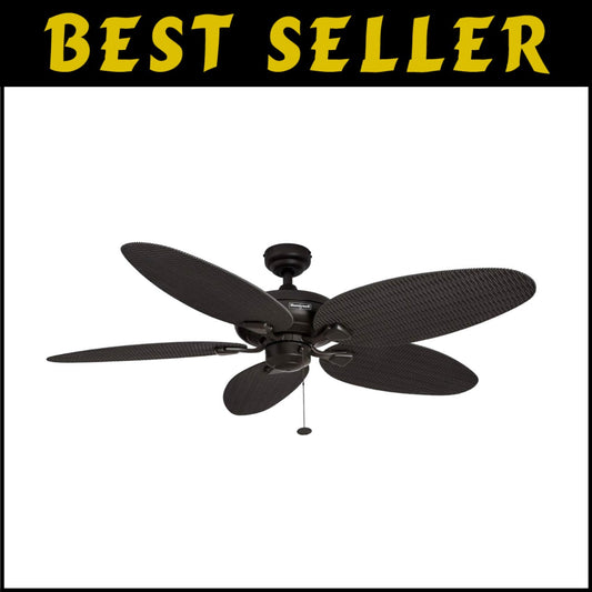Energy Efficient 52-Inch Damp Rated Ceiling Fan with Hand-Carved Tropical Blades