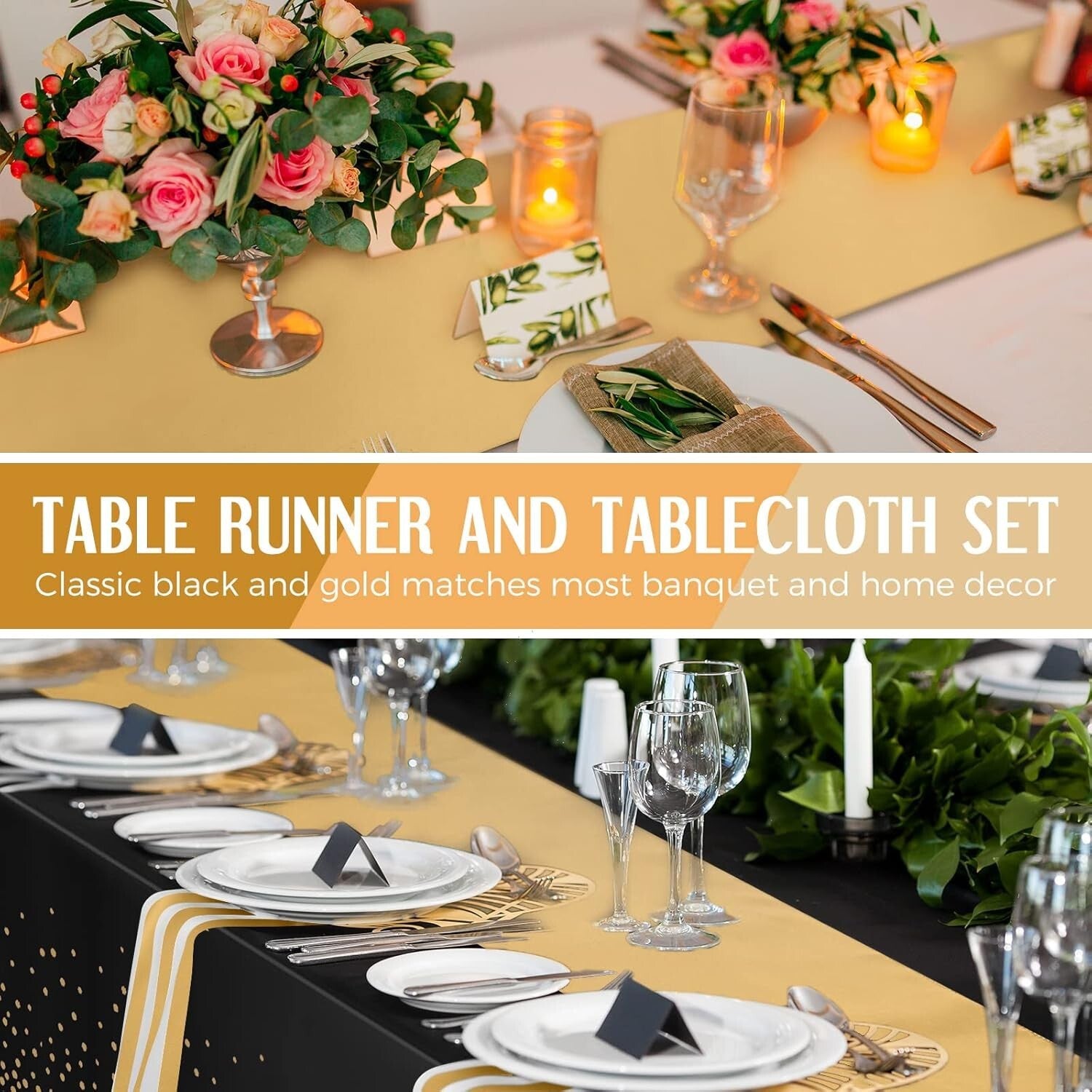 54x108 inch Black Disposable Tablecloths with Satin Runners for Luxurious Events