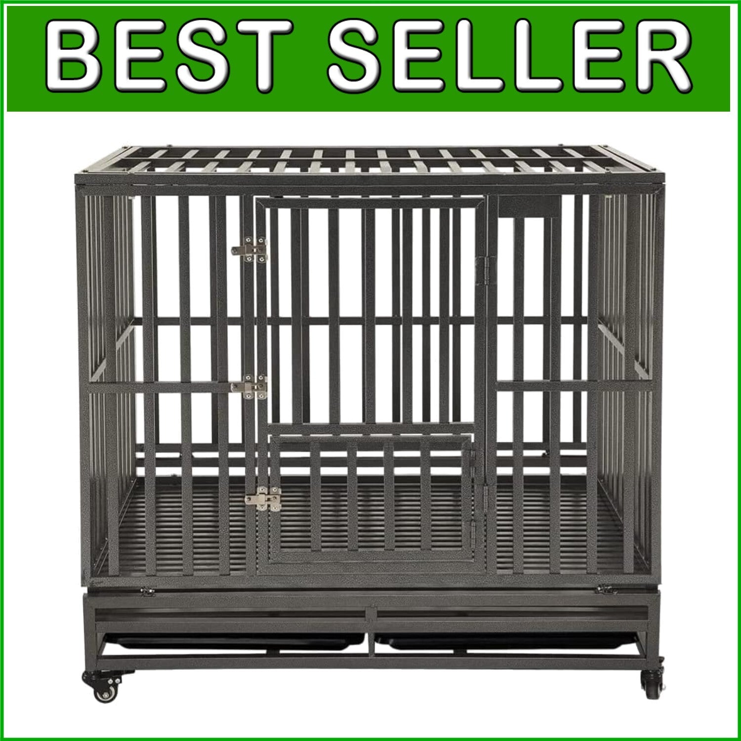 42" Heavy-Duty Dog Crate with Lockable Wheels for Large Breeds - Easy Clean