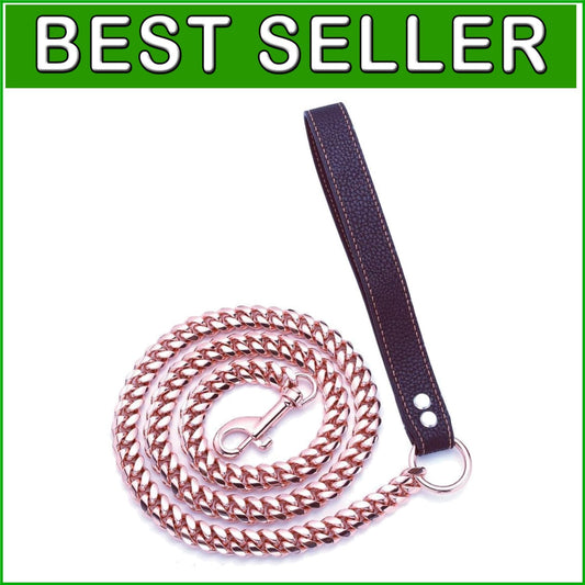 Rose Gold Chew Proof Dog Leash - Stylish 14MM Cuban Link - 3FT/4FT/5FT Options