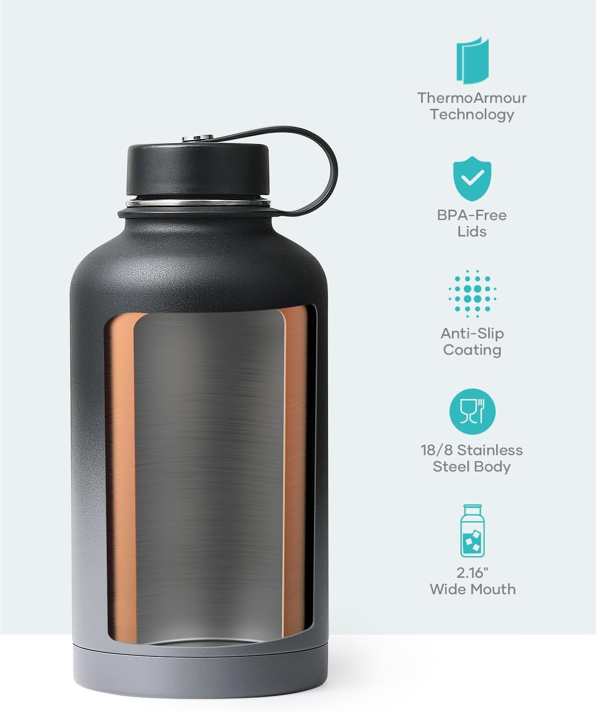 64 oz Insulated Stainless Steel Water Bottle with Straw & Flex Cap Options