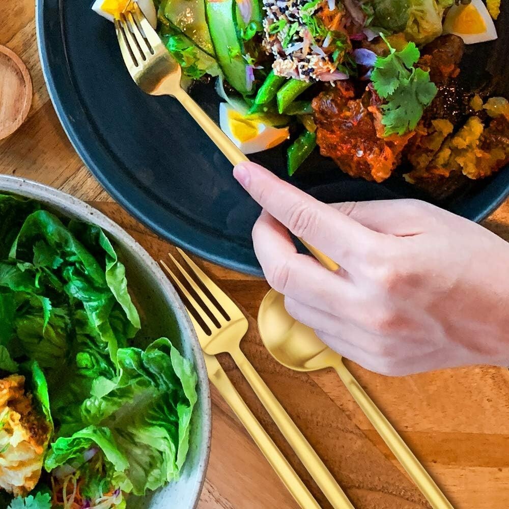 Modern 20-Piece Silverware Set in Matte Gold - Ergonomic, Elegant, Easy Care