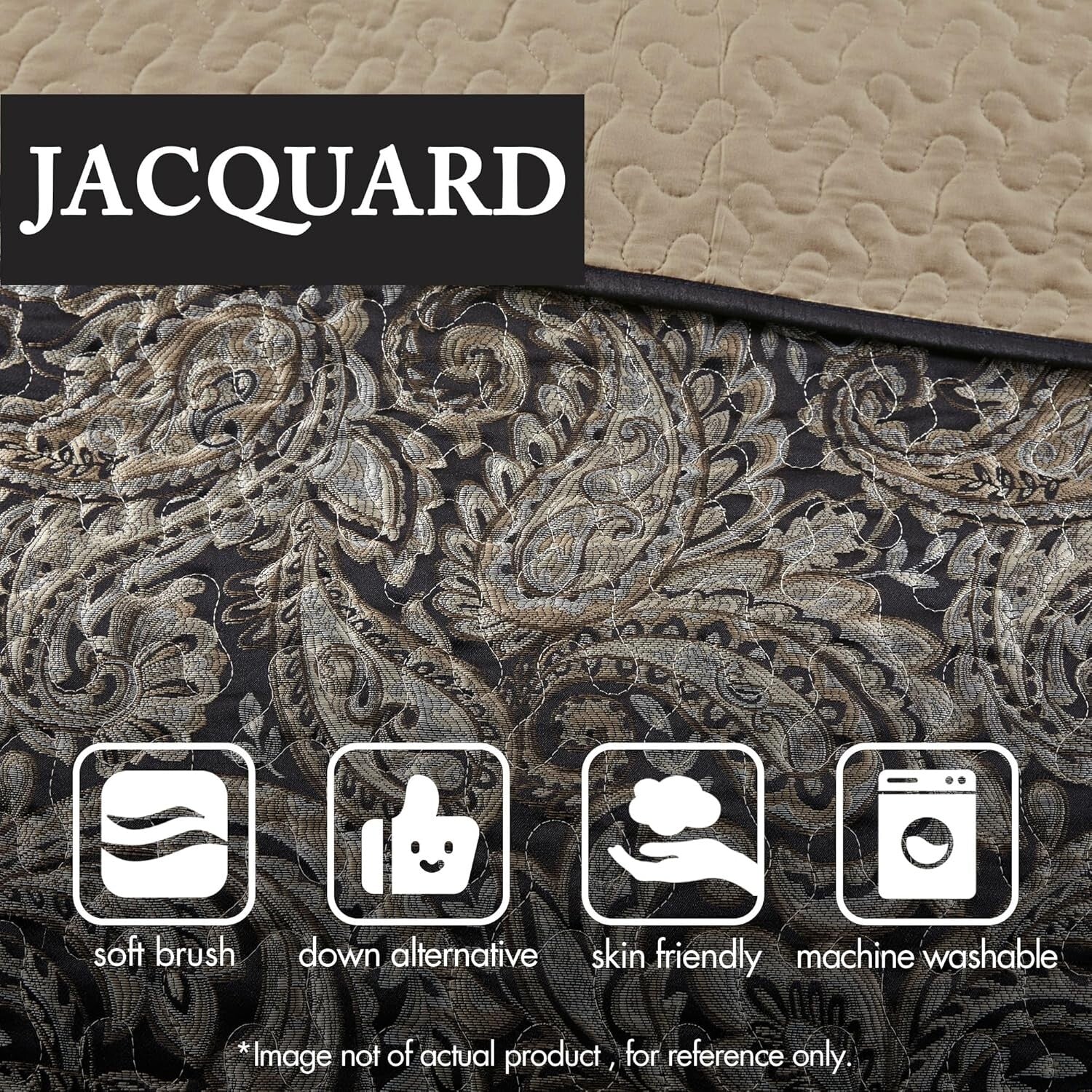 5-Piece Black Quilted Bedding Set with Decorative Pillows - All Season Comfort