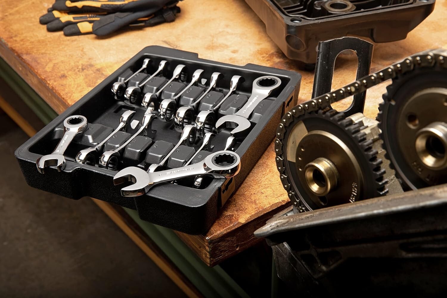 Professional 14 Pc. Stubby Ratcheting Wrench Set - Enhanced Grip & Access