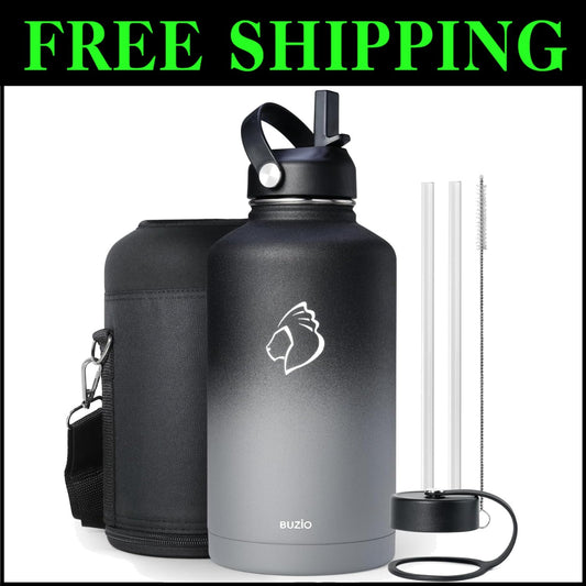 64 oz Insulated Stainless Steel Water Bottle with Straw & Flex Cap Options