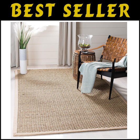 Eco-Friendly 3' x 5' Seagrass Accent Rug with Cotton Border - Durable & Stylish