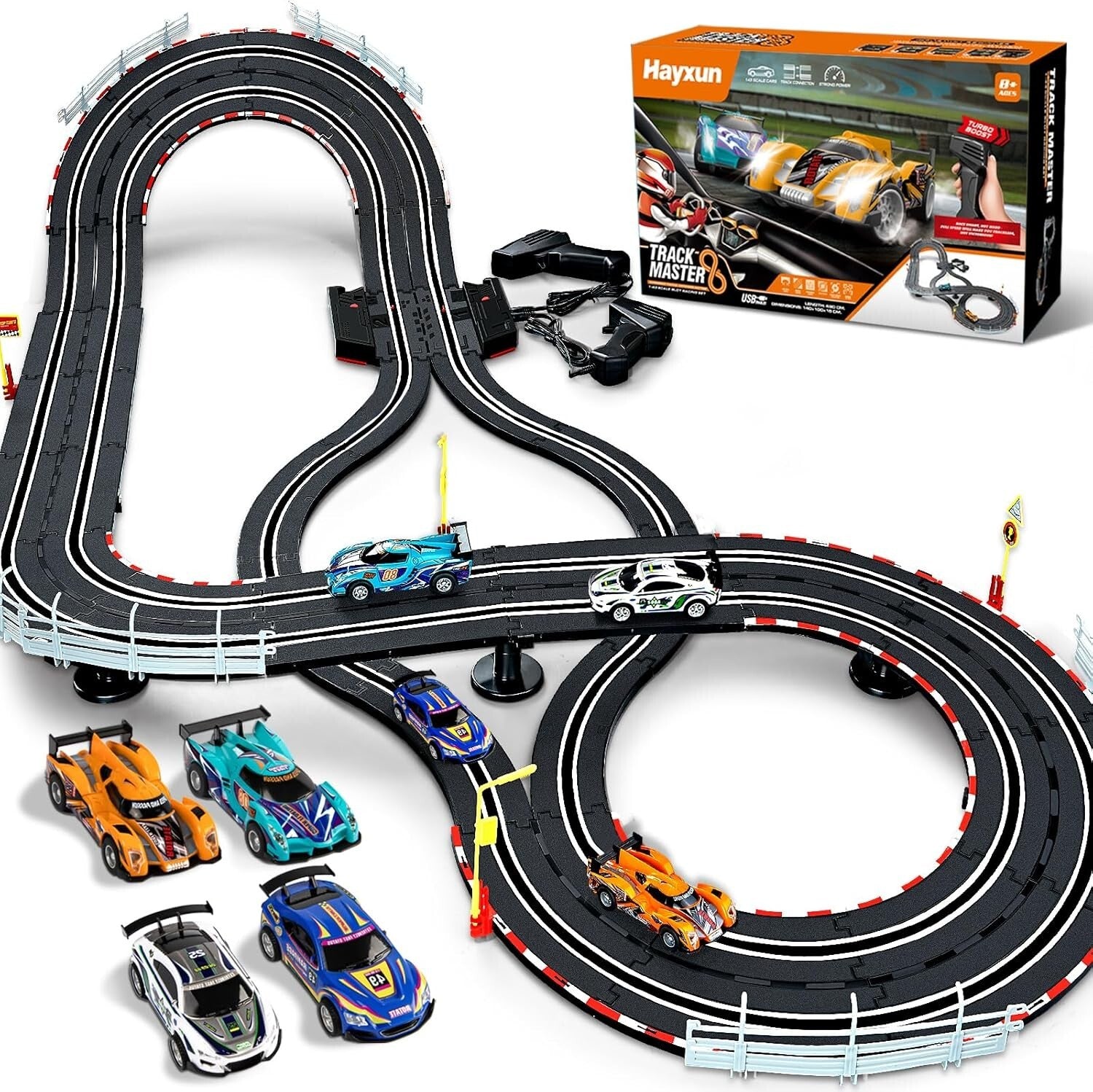 Electric Slot Car Race Track Set: 16ft with 4 High-Speed 1:43 Cars & Controllers