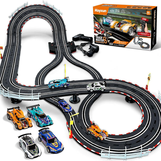 Electric Slot Car Race Track Set: 16ft with 4 High-Speed 1:43 Cars & Controllers