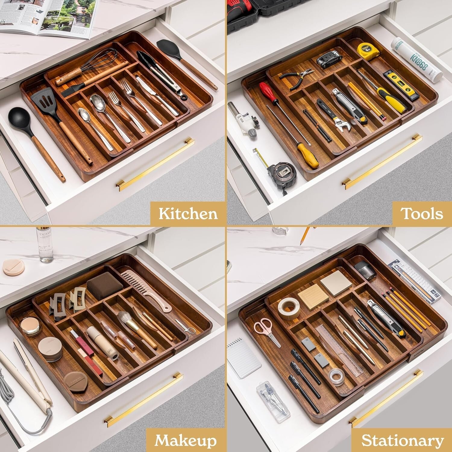 Durable Acacia Drawer Divider – Expandable Storage for Silverware and Utensils