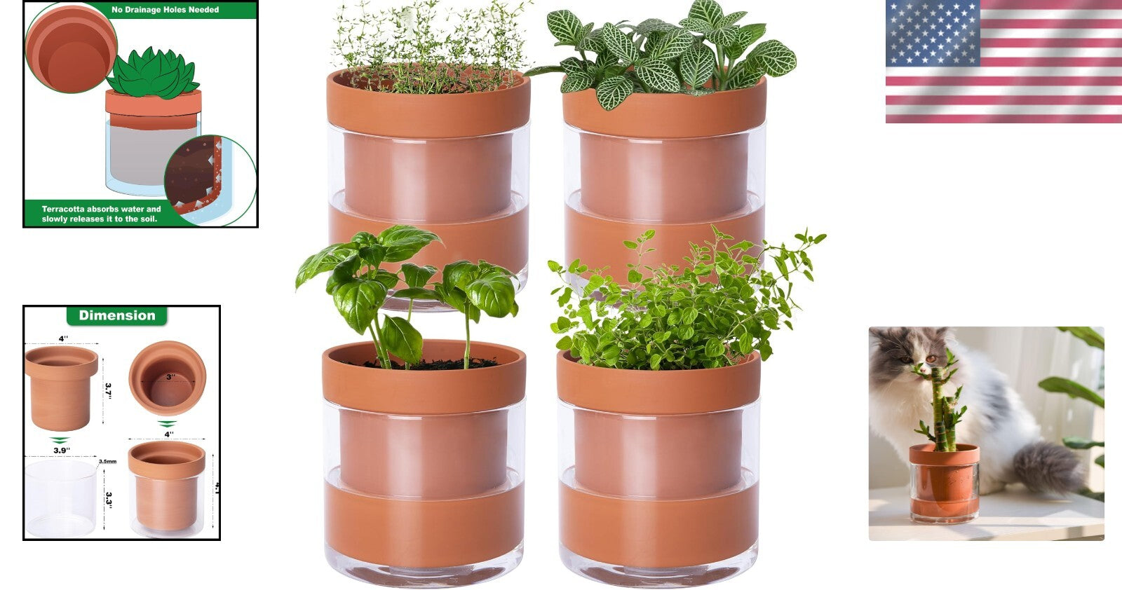 4-Inch Terracotta Clay Pot with Glass Reservoir for Hassle-Free Indoor Planting