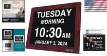 Load image into Gallery viewer, Elegant Mahogany Digital Clock with Custom Alarms for Seniors – 15-Inch Display