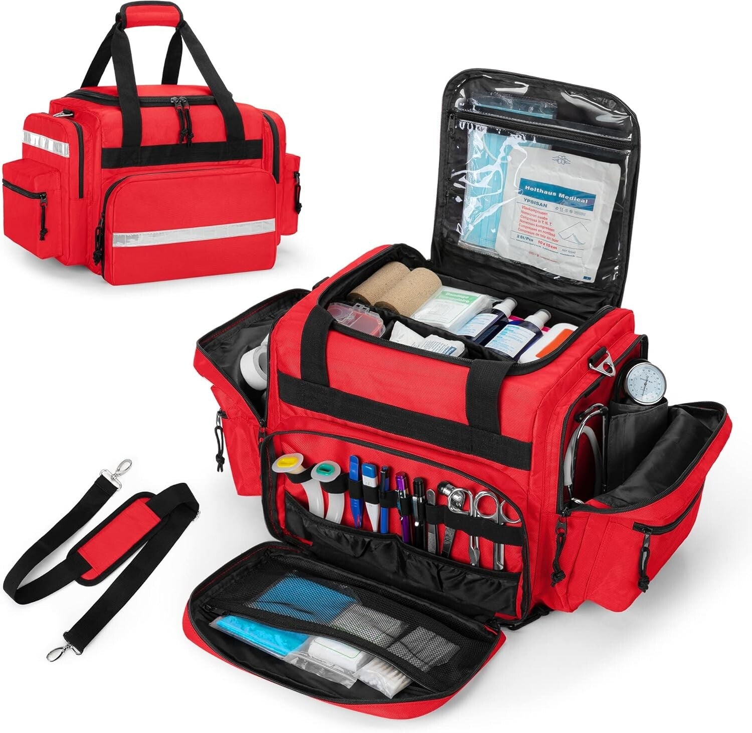 Lightweight Red Trauma Bag with Multiple Pockets - Perfect for EMT & Outdoor Use
