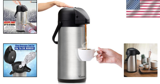 Insulated 85 oz Stainless Steel Coffee Carafe with Pump - Keeps Hot for 20 Hrs