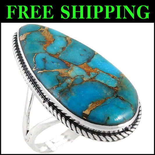 Genuine Turquoise and Sterling Silver 925 Ring - Trendy Southwest Charm