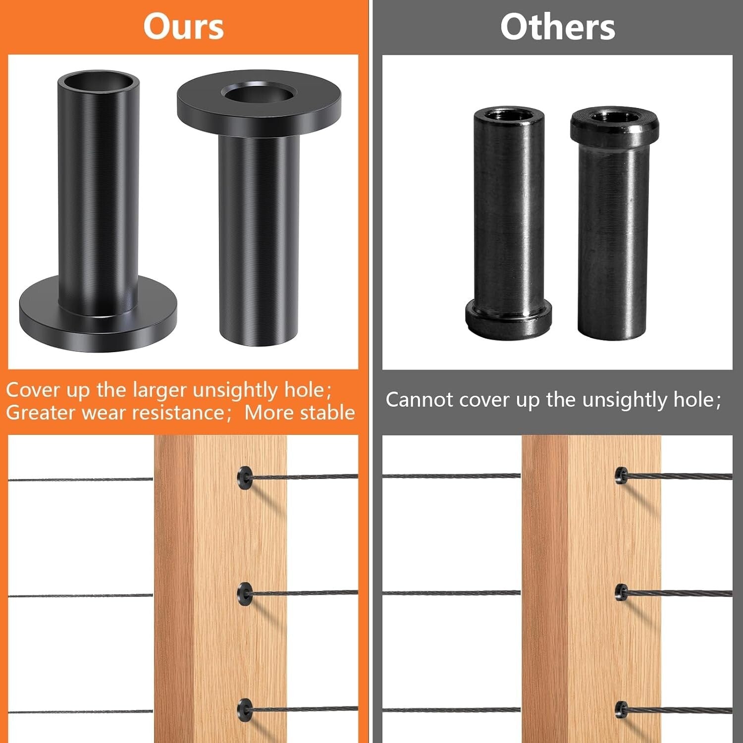 Elegant Black Stainless Steel Sleeves - 100 Pack for Wood Post Railing Hardware