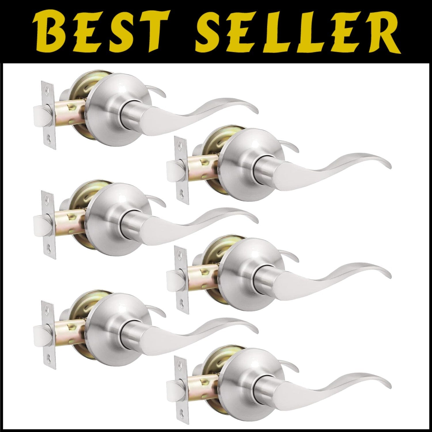 Durable 6-Pack Brushed Nickel Passage Lever Door Handle for Easy Installations