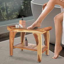 Load image into Gallery viewer, 24-Inch Teak Wood Waterproof Shower Bench with Storage Shelf &amp; Adjustable Feet