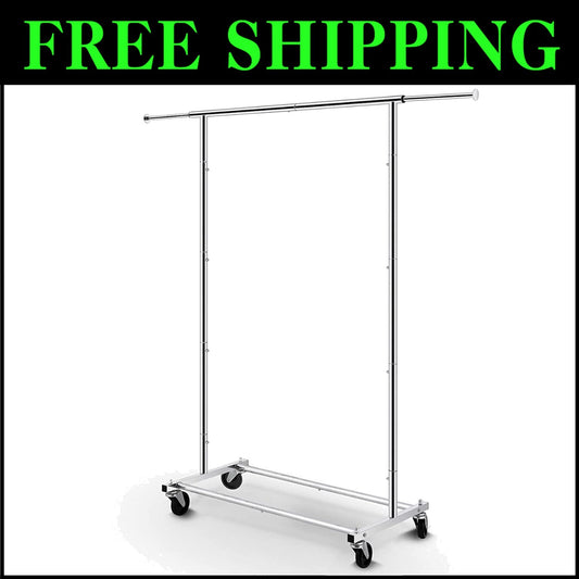 Space-Saving Rolling Clothes Rack with Durable Chrome Finish - 150 lbs Capacity
