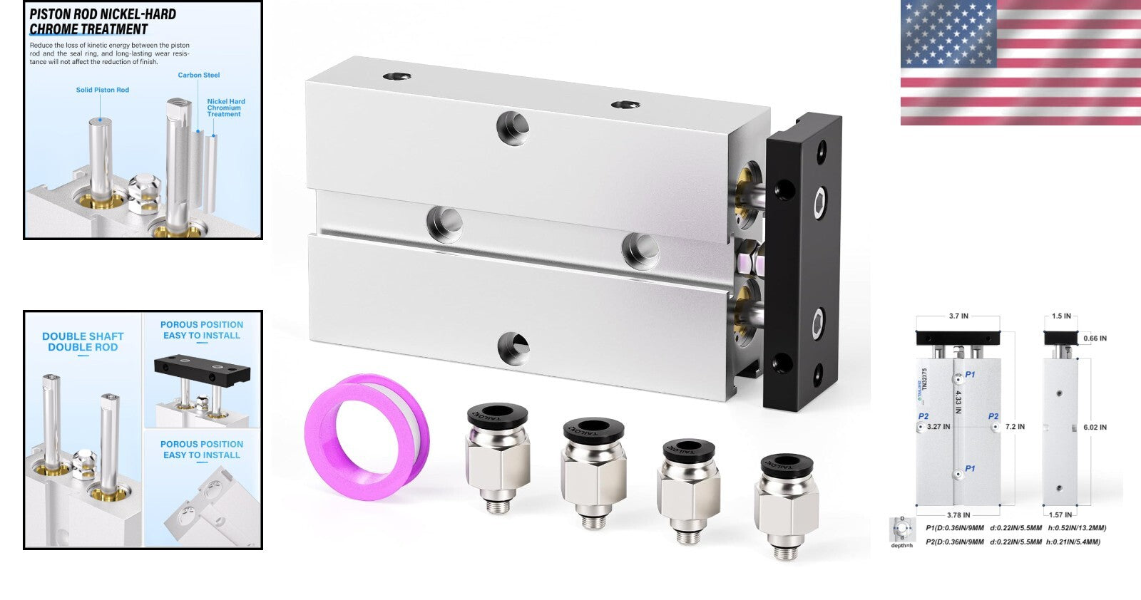 Durable Double-Acting Air Cylinder - 32mm Bore, 75mm Stroke, Easy Installation