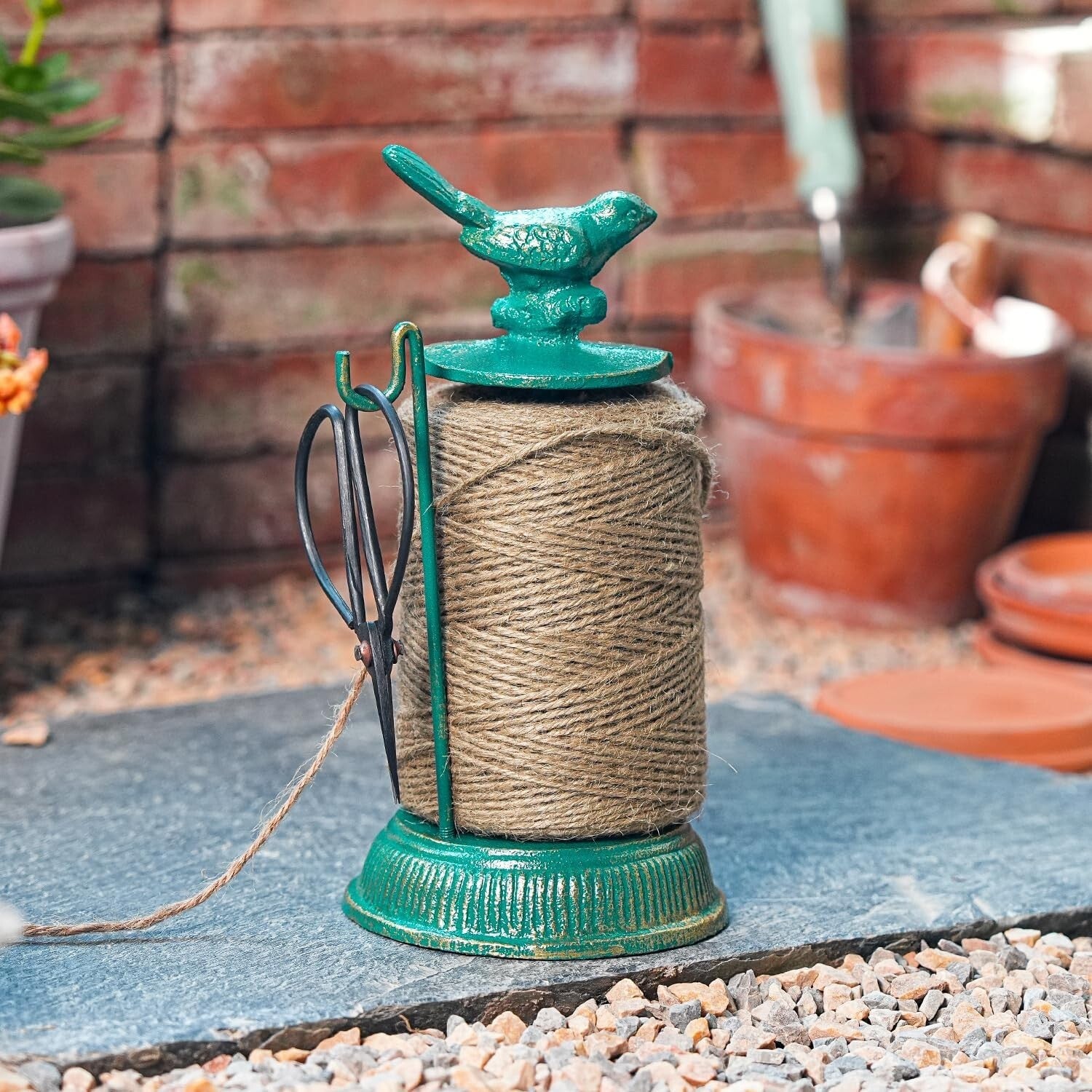 Decorative Cast Iron Twine Holder with 1300ft. Natural Jute String and Scissors