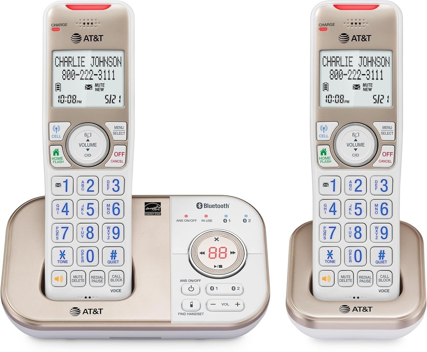 Champagne Gold/White DECT 6.0 Phone - 2 Handsets with Voice-Activated Answering
