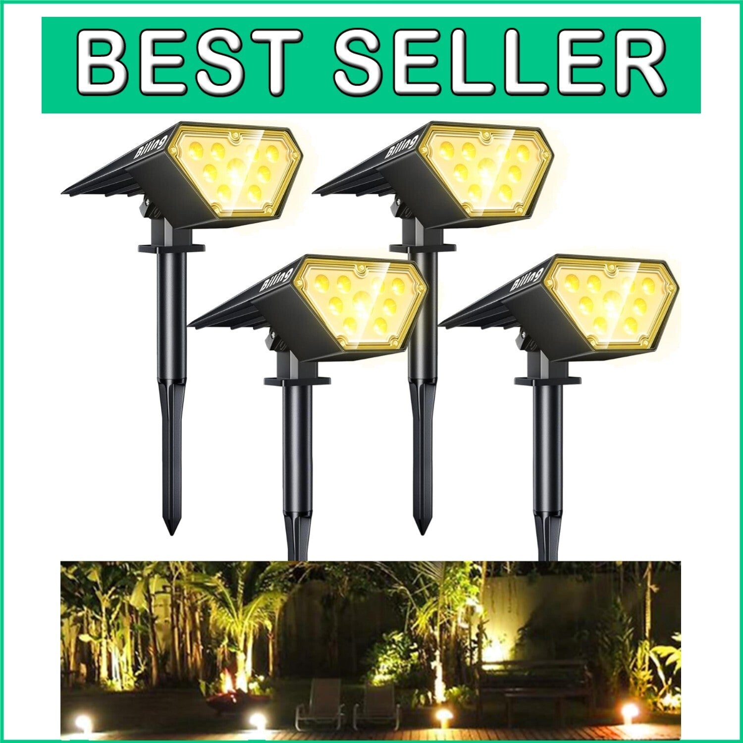 4 Pack Solar Spot Lights, Adjustable Brightness, IP67 Waterproof for Garden