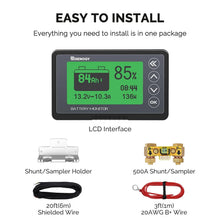Load image into Gallery viewer, Compact Battery Monitor with Shunt, 20ft Cable - Ideal for Lithium &amp; Lead Acid
