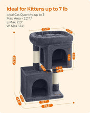 Load image into Gallery viewer, Smoky Gray 26.4-Inch Cat Tree with 2 Caves and Large Perch - Ideal for Kittens