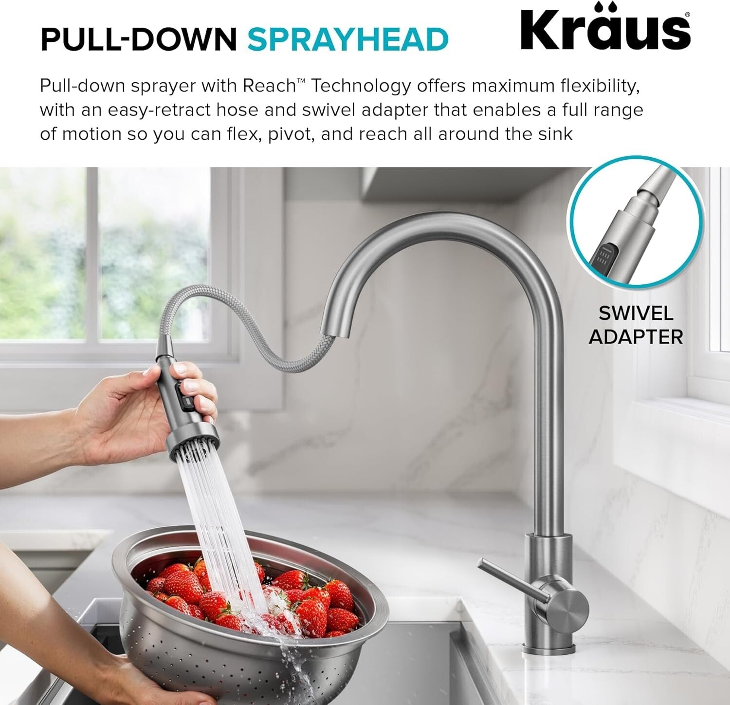 Contemporary ADA-Compliant Pull-Down Faucet with Spot-Free Stainless Finish
