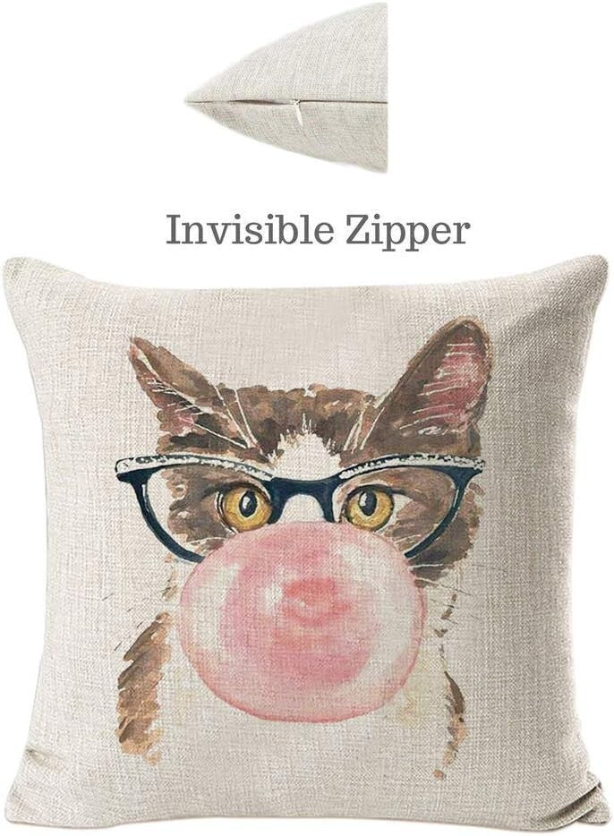 Creative Cat-Themed Decorative Pillow Covers, 4 Pack 18" x 18" Zippered Design