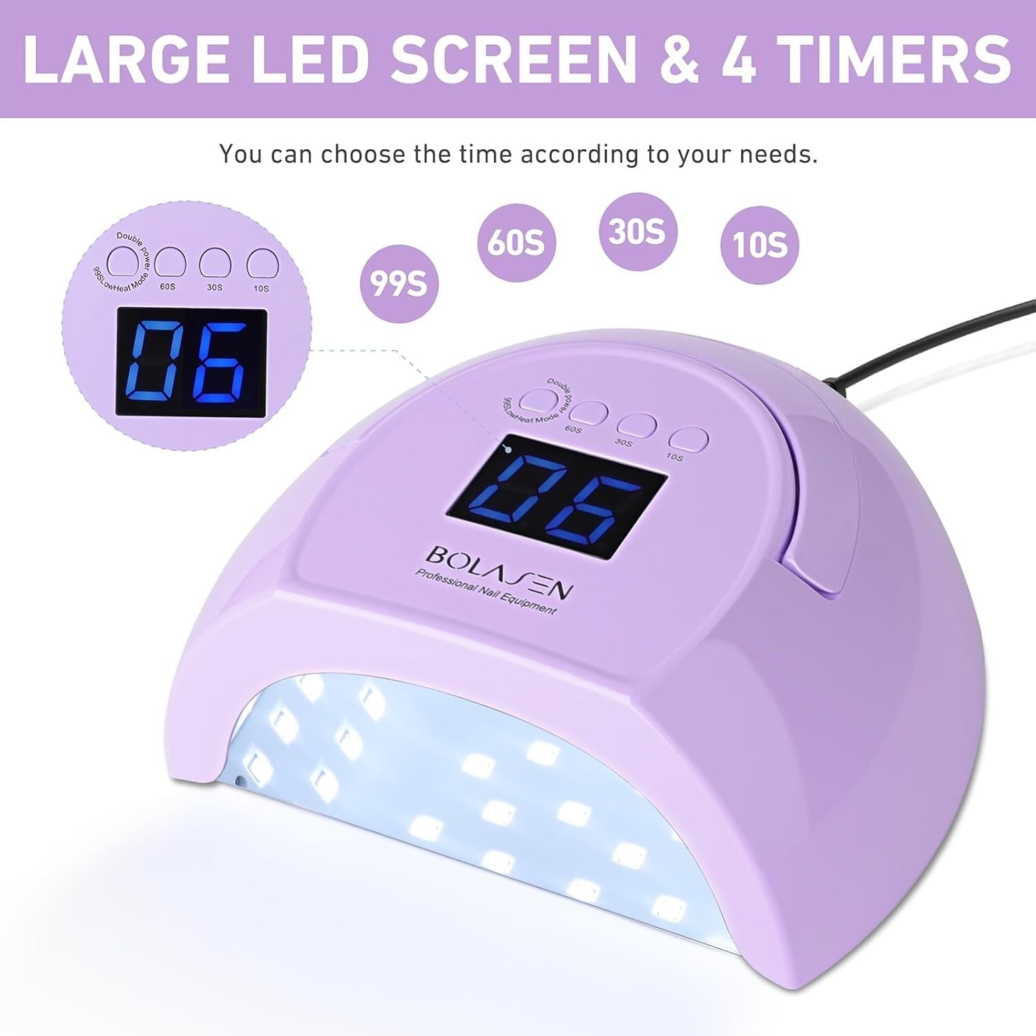 Purple 80W UV Nail Lamp with Removable Metal Base - Ideal for Home & Salon