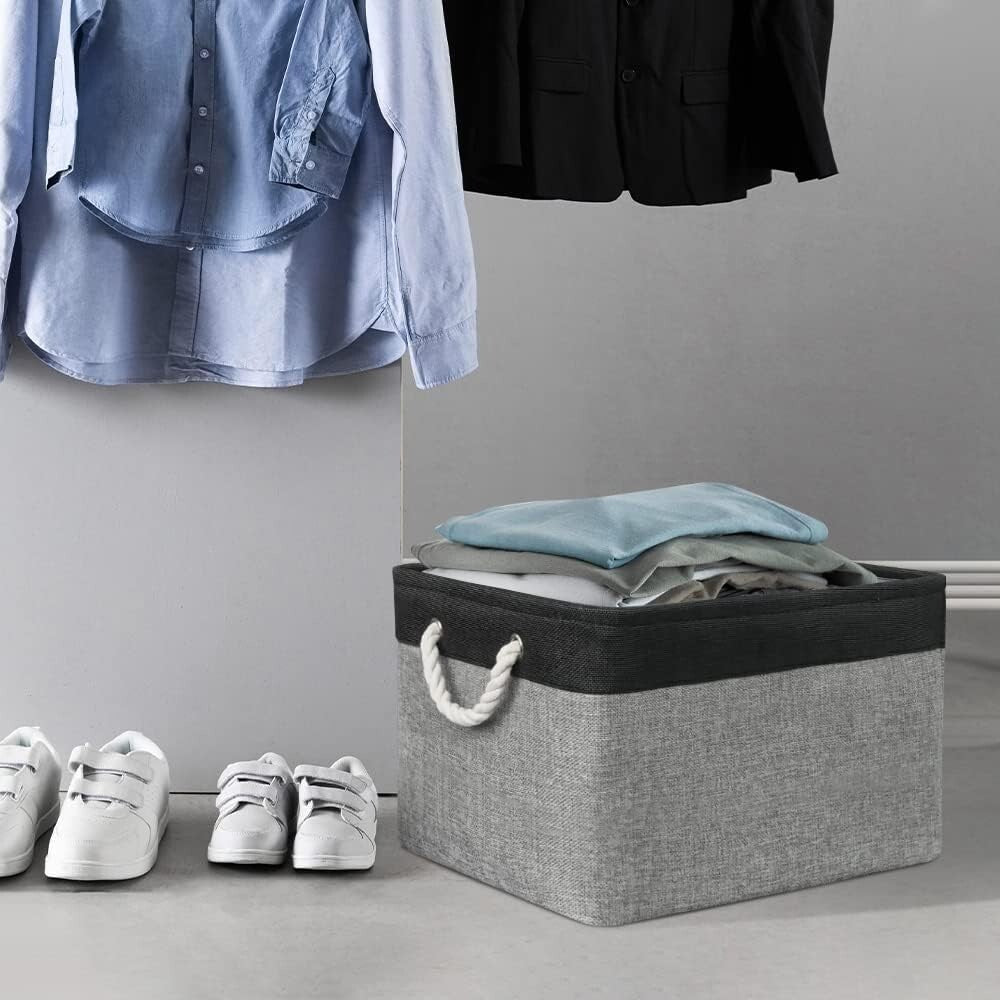 Elegant 2-Pack Organizing Bins – 17x15x12 Inch Fabric Baskets with Rope Handles